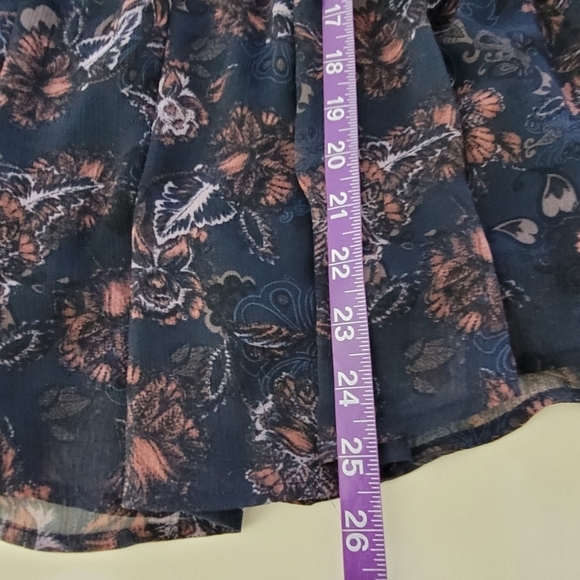 Knox Rose sheer chiffon floral v-neck front tie boho top - Picture 4 of 7